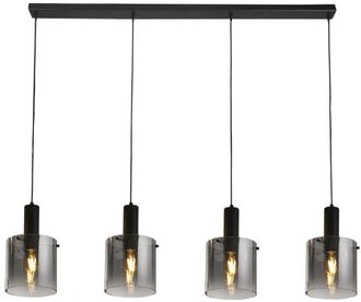 Searchlight Grosse dimmbare Design Pendellampe Denmark, 4-flammig - Schwarz/Rauchglas