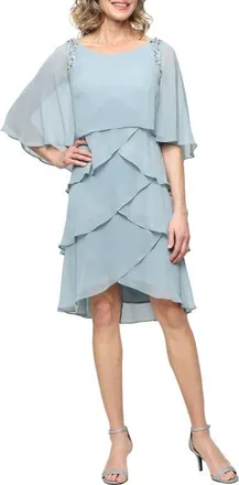 S.L. Fashions Beaded Tiered Chiffon Dress in Sage at Nordstrom, Size 10