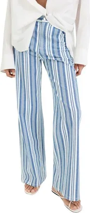 Mango Stripe Stretch Cotton Straight Leg Pants in Blue at Nordstrom, Size 12