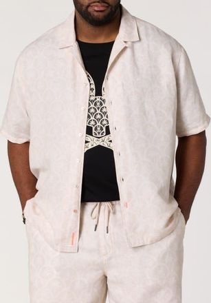 Psycho Bunny Big & Tall Brad Print Linen-Blend Sport Shirt in Tan at Nordstrom, Size Xxx-Large