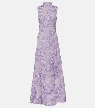 Rotate Floral embroidered mesh maxi dress
