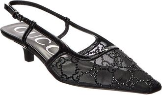 Gucci Gg Crystal Mesh & Leather Slingback Pump
