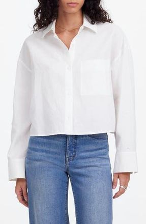 Madewell Straight Hem Crop Linen & Cotton Button-Up Shirt in White at Nordstrom Rack, Size Large