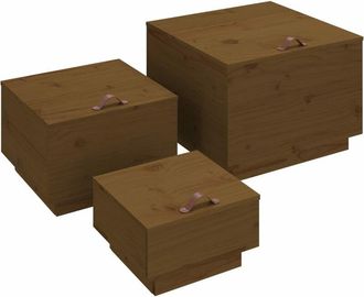 vidaXL Storage Boxes with Lids 3 pcs Honey Brown Solid Wood Pine Vidaxl