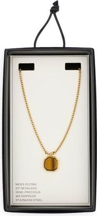 Nordstrom Rack Mens Waterproof Semiprecious Stone Pendant Necklace in Brown- Stainless at Nordstrom Rack