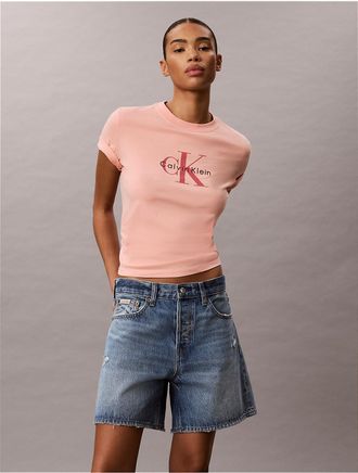 Calvin Klein Jeans Calvin Klein Womens Acid Wash Monologo Tee - Light/Pastel Red - XL
