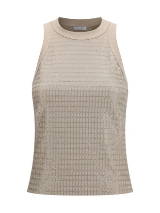 Brunello Cucinelli Womens Cotton Top With Luminous Embroidery Talc Tops