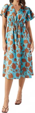 Sugarlips Flora Fall Satin Dress In Blue / Brown