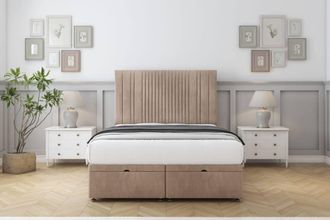 Comfort Beds The Foxy Naples Ottoman Bed Base-26 Strutted Headboard in Light Brown | Size: Single
