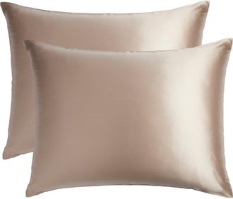 Nordstrom Set of 2 Silk Pillowcases in Tan Thread at Nordstrom, Size Standard