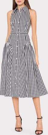 Milly Maxine Gingham Cotton Blend Midi Shirtdress in Black/White at Nordstrom, Size 10