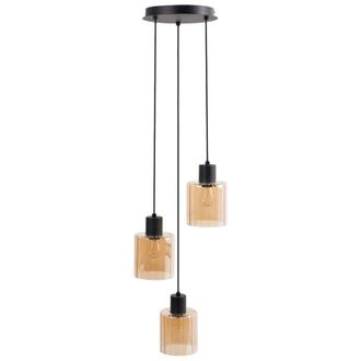 Beliani L&aacute;mpara Colgante De 3 Luces Pantalla De Vidrio Base De Metal Moderno Negro Beige Kitare