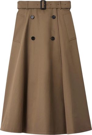 Burberry Gabardine Trench Midi Rok - Dames - Midirokken - Bruin - XS - Katoen - Rokken