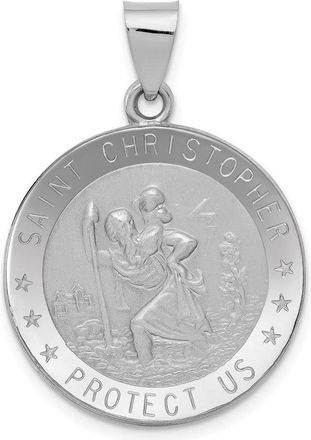 Diamond2Deal 14k White Gold Polished Satin St Christopher Medal Hollow Pendant