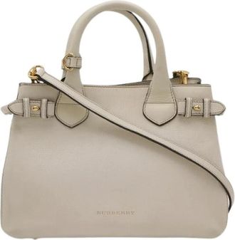 Burberry Pre-owned Banner Leather Canvas 2way Bag - Dames - Vintage Handtas - Beige - ONE Size - Leer - Vintage