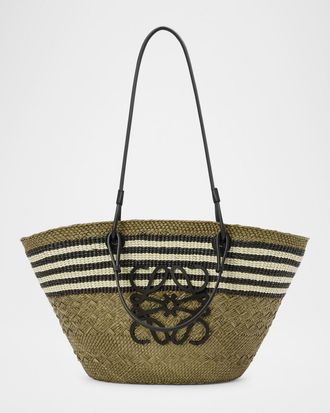 Loewe x Paulas Ibiza Medium Anagram Striped Basket Tote Bag in Straw