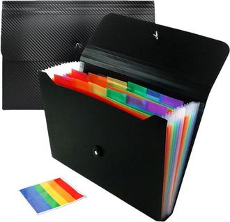 OEM Carpeta De Proyecto, A4, Carpeta Plegable Con Pesta&ntilde;as, 13 Compartimentos, Carpeta De Documentos De Pl&aacute;stico Resistente, Negra