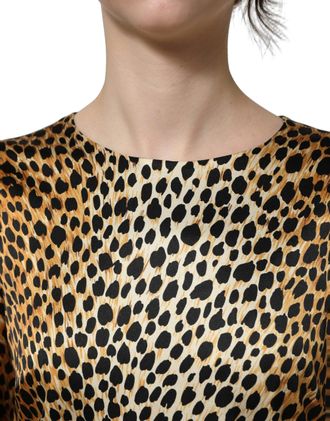 Dolce & Gabbana Womens Brown Ocelot Print Long Sleeve Mini Dress Silk Elastane