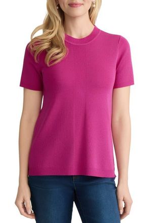 Jones New York Short Sleeve Rib Sweater in Bright Orchid at Nordstrom, Size X-Small P