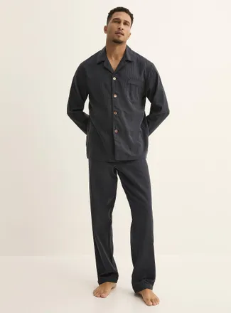 Majestic Mens Herringbone poplin trimmed pyjama set