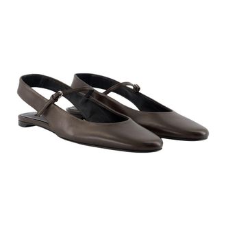 Toteme Calfskin Leather Mary Jane Flat - Brown