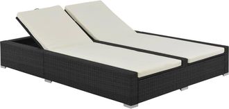 vidaXL Tumbona Doble Rat&aacute;n Sint&eacute;tico Negro Vidaxl