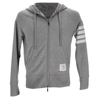 Thom Browne 4-Bar Zip-Up Hoodie in Grey Cotton