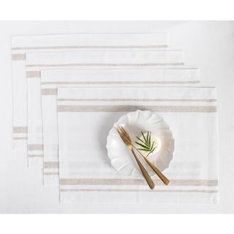 Solino Home Linen Placemats - French Stripe, 14 x 19 in Natural And White at Nordstrom, Size Medium