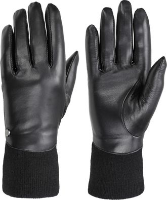 Pearlwood Lederhandschuhe PEARLWOOD LUNA, Damen, Gr. 7.5, schwarz, Schafsleder, unifarben, Handschuhe Lederhandschuhe, weiches Fleecefutter, Strickb&uuml;ndchen