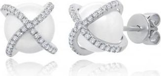 Allurez Diamond & Cultured Pearl Crisscross Stud Earrings 14K White Gold (0.21ct)