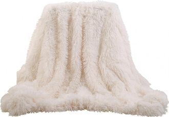 OEM Plaid Fausse Fourrure - Poils Longs 35 Mm - Pour Canap&eacute; Fauteuil Lit - Blanc - 160 X 200 Cm
