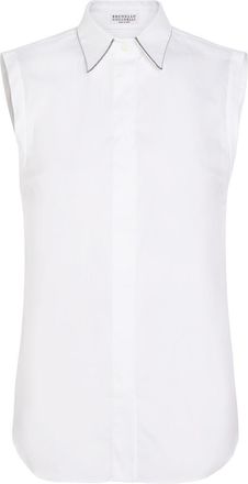 Brunello Cucinelli Stud-embellished Cotton-blend Poplin top - White - L (UK14 / L)