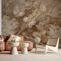 OEM Carta Da Parati Fotografica - Ornamenti Floreali Intagliati In Delicate Tonalit&agrave; Seppia E Marrone / Ornamenti Floreali E Vegetali Intagliati