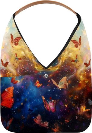 Generic Colors Dancing Butterflies Galaxy Reusable Lightweight Grocery Bags - Foldable Into Compact Pouch, Washable & Sturdy, Multipurpose for Shopping and Tr