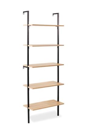 Happimess Madera Classic Industrial Shelf Wood Wall-Mounted Open Ladder Bookcase with Metal Frame in Light Oak/black at Nordstrom, Size Large
