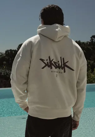 Siksilk Hombres Ecru Gr&aacute;fica Sudadera con Capucha XXL