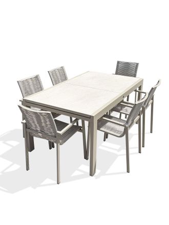DCB Garden Kalibo - Conjunto De Comedor De Jard&iacute;n De 6 Plazas - Blanco - Dcb Garden