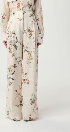 Semicouture Pantalone palazzo Semicouture in lino con stampa floreale