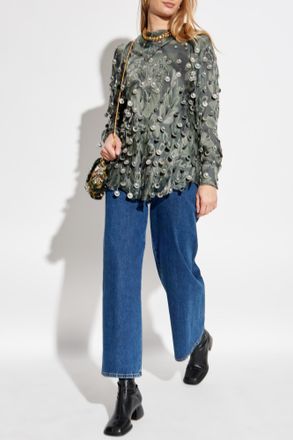 Etro Silk Top With Shimmering Embellishments, Womens, Green