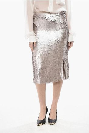 R&oacute;he Rectangular-Sequin Midi Sheath Skirt size 40