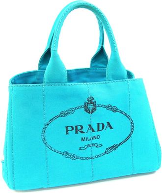 Prada Blue Green Yellow Canapa Canvas Handbag Tote Bag (Pre-Owned)