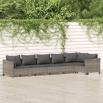 vidaXL Set De Muebles De Jard&iacute;n 6 Pzas Y Cojines Rat&aacute;n Sint&eacute;tico Gris Vidaxl