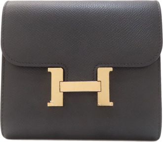 Herm&egrave;s Black Epsom Leather Coin Purse/Coin Case (Pre-Owned)