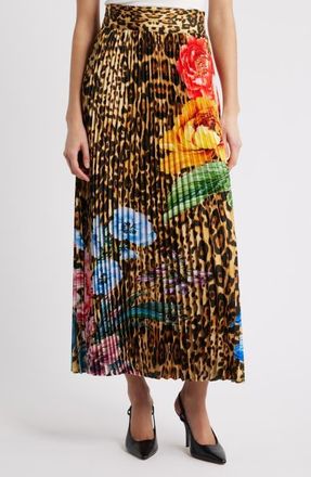 Elie Tahari The Louise Sahara Desert Print Pleated Satin Midi Skirt at Nordstrom, Size X-Small