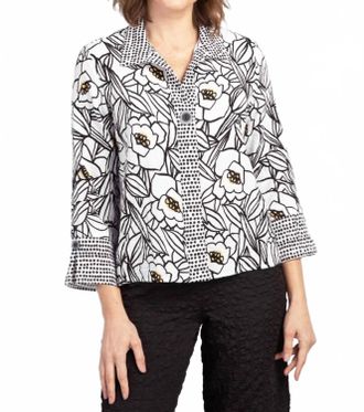 Habitat Palm Beach Floral Blouse In White/ Black / Gold