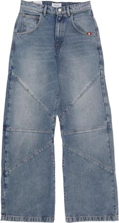 Amish Hoge taille wijde pijp denim jeans - Dames - Loose Fit Jeans - Blauw - W28 - Denim - Jeans