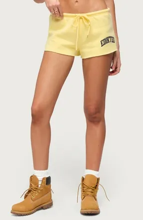 Edikted Sporty Babe Drawstring Micro Shorts in Yellow at Nordstrom, Size X-Small