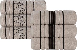 Superior Set Of 6 Sadie Zero Twist Cotton Jacquard Floral Absorbent Hand Towels