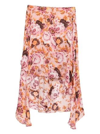 Chloé floral-print ruffled skirt - women - Silk - 38 - Pink