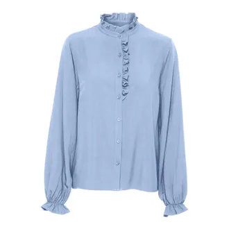 Cream Rain Washed Blusa con mangas abullonadas - Blouses & Shirts - Mujer - Azul - 2XL